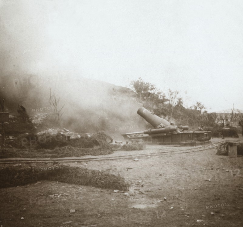 Mortar in action, Somme, northern France, c1914-c1918. Artist: Unknown.