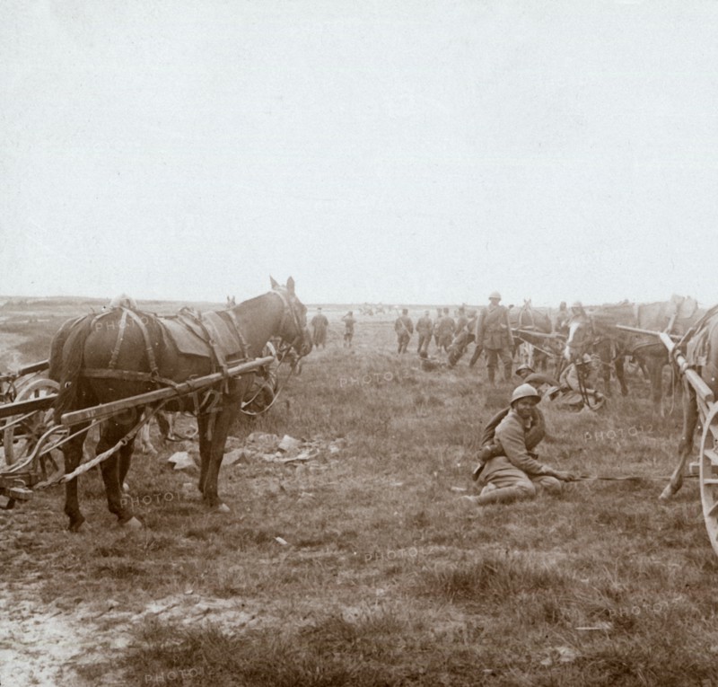 Soldiers and horse-drawn artillery, c1914-c1918. Artist: Unknown.