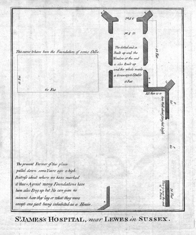 Plan of St James's Hospital near Lewes in Sussex, late 18th-early 19th century. Artist: Unknown.