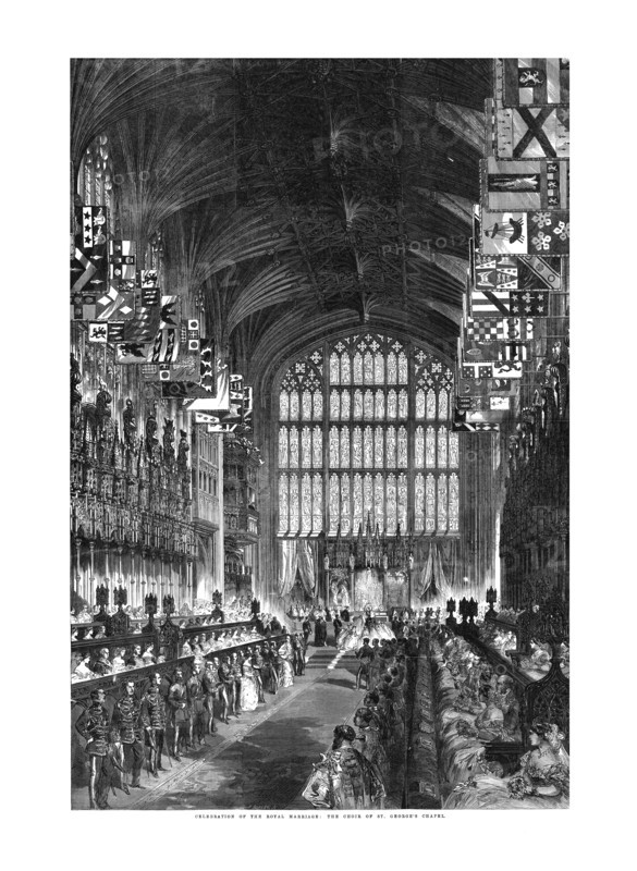 'Celebration of the Royal Marriage - The Choir of St. George's Chapel.', 10 March 1863. Artist: Unknown.