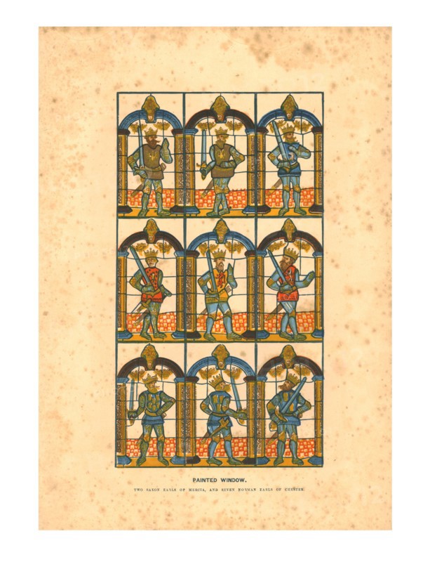 'Painted Window.Two Saxon Earls of Mercia, and Seven Norman Earls of Chester', c1845. Artist: Unknown.