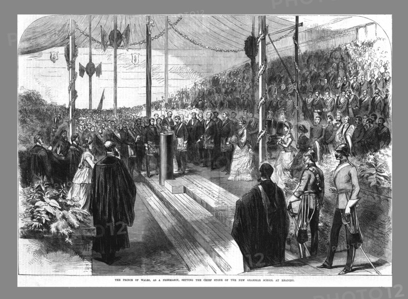 'The Prince of Wales Setting the Chief Stone at the New Grammar School at Reading.', 1870. Artist: Unknown.