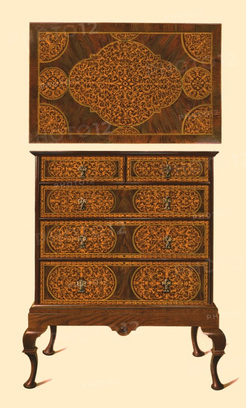 Chest of drawers inlaid with marquetry, 1905. Artist: Shirley Slocombe.