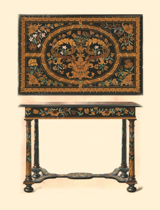 Table inlaid with marquetry., 1905. Artist: Shirley Slocombe.