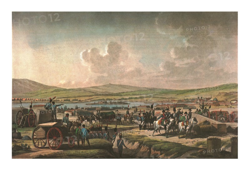 Napoleon visiting the siege works at Danzig led by Marshal Lefebvre, 9 May 1807, (c1850). Artist: Francois Jacques Dequevauviller.