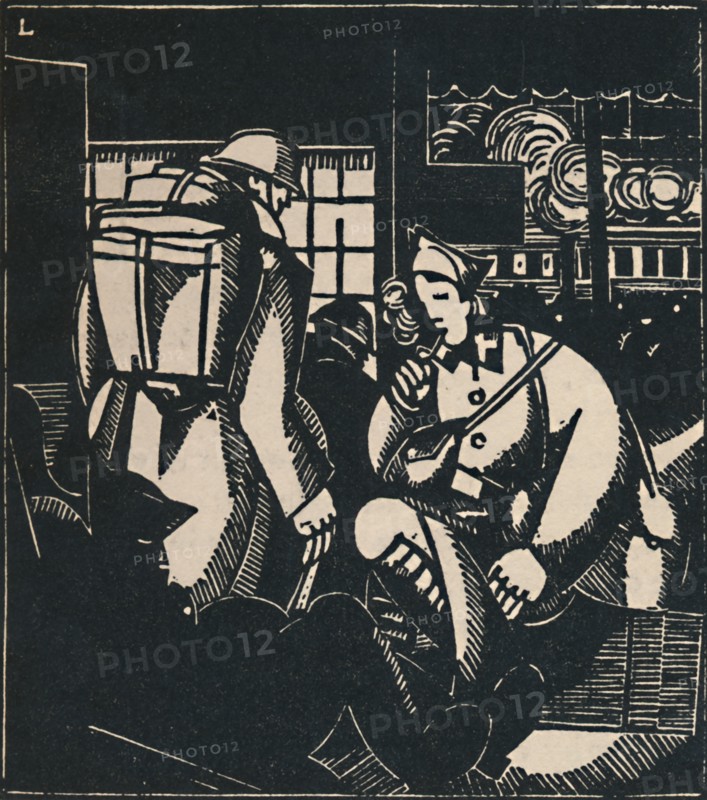 'Les Soldats À La Gare', 1919. Artist: Jean-Emile Laboureur.