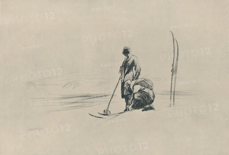 'The Ski-Runners', 1919. Artist: Claude Allin Shepperson.