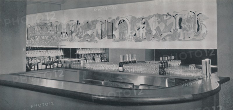 'A cocktail bar mural in carved and enamelled linoleum in the Berkeley Hotel, Montreal', 1942. Artist: Unknown.