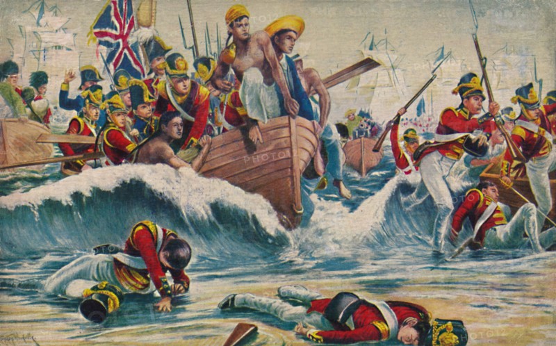 'The Somerset Light Infantry. The Desperate Landing at Aboukir Bay', 1801, (1939). Artist: Unknown.