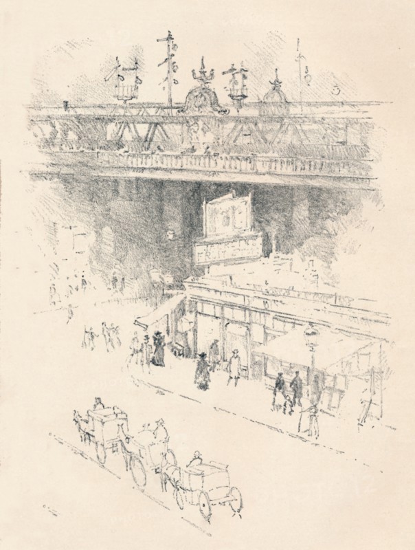 'Corner of Villiers Street, Charing Cross', 1896. Artist: Joseph Pennell.