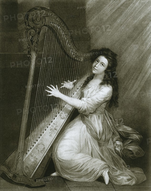 'Pedal harp with hook action; coloured engraving from the end of the eighteenth century', 1948. Artist: Unknown.