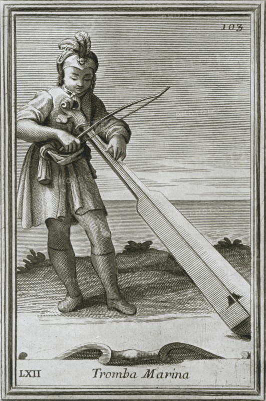 'Trumscheit (tromba marina); engraving from F. Bonanni's book Cabinetto armonico, Rome, 1722', 1948. Artist: Unknown.
