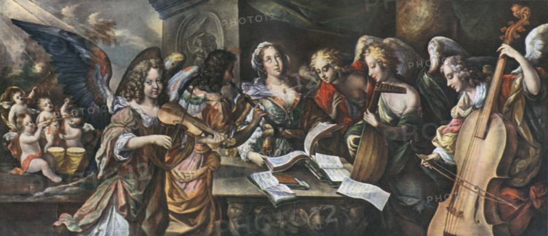 'Trumpets, kettle-drum, violin, shawm, lute and viola da gamba', 1948. Artist: Unknown.