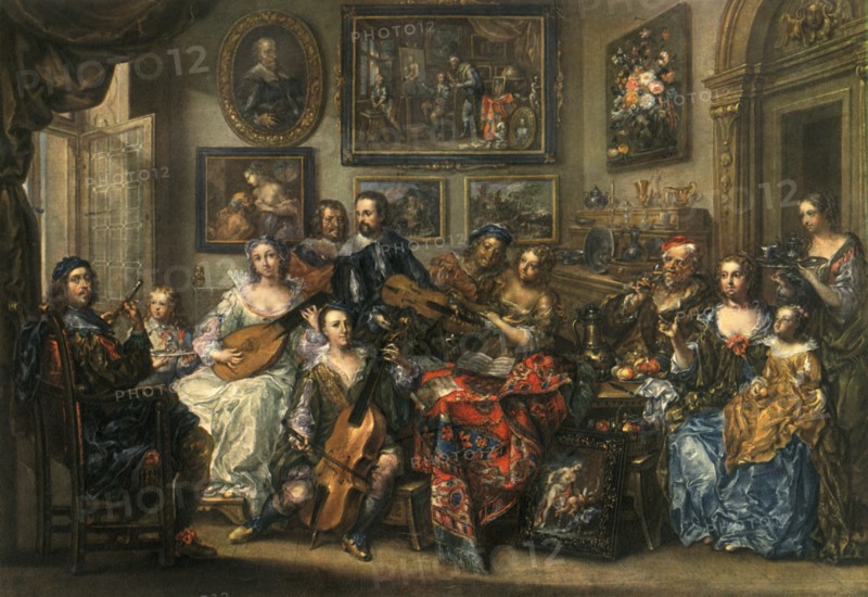 'Flute, lute, cello and violin; Johann Georg Platzer (1704-1761)', 1948. Artist: Johann Georg Platzer.