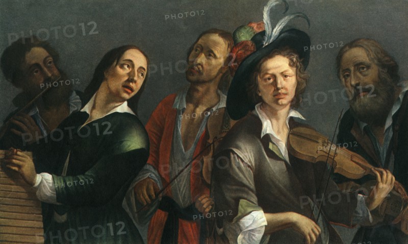 'Transverse flute, xylophone, viola and violin; unknown Czech painter of the second half of the seve Artist: Unknown.
