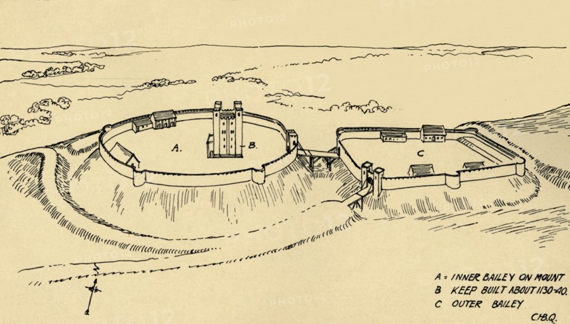 'Bird's Eye View of Castle Hedingham, Essex (Partial Reconstruction.)', (1931). Artist: Charles Henry Bourne Quennell.