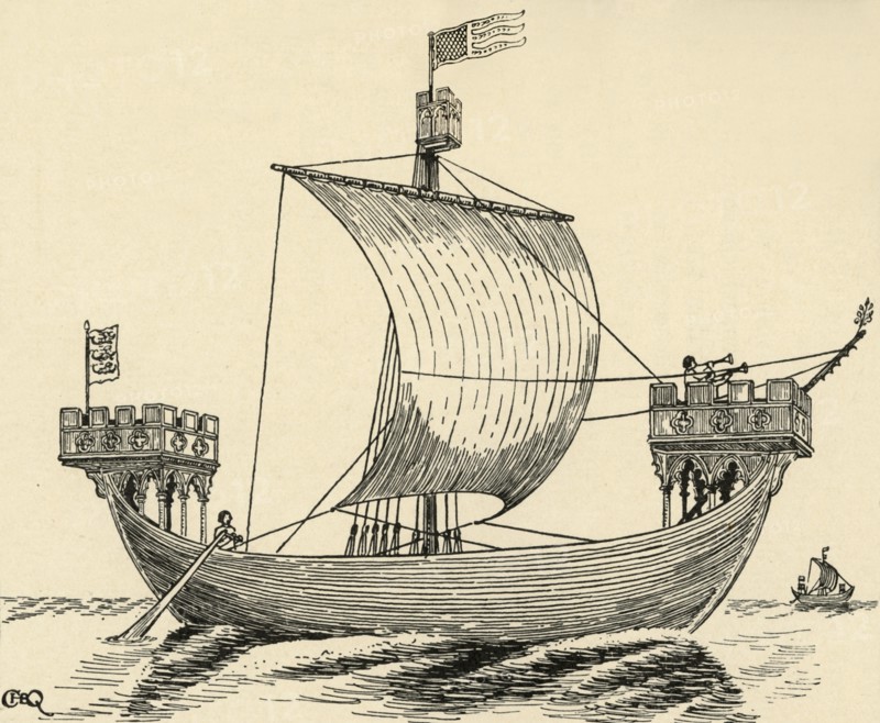 'A Ship of the time of Edward I. (based on the Dover seal, 1284)', (1931). Artist: Charles Henry Bourne Quennell.