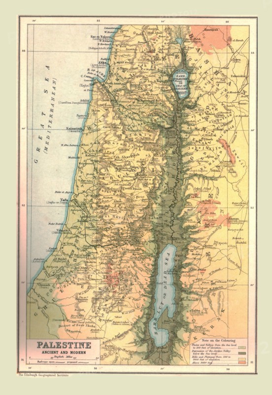 Map of 'Palestine, Ancient and Modern', 1902.  Creator: Unknown.