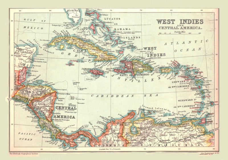 Map of the West Indies and Central America, 1902.  Creator: Unknown.