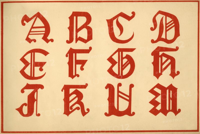 Alphabet, letters A-M, upper case. Artist: Unknown.