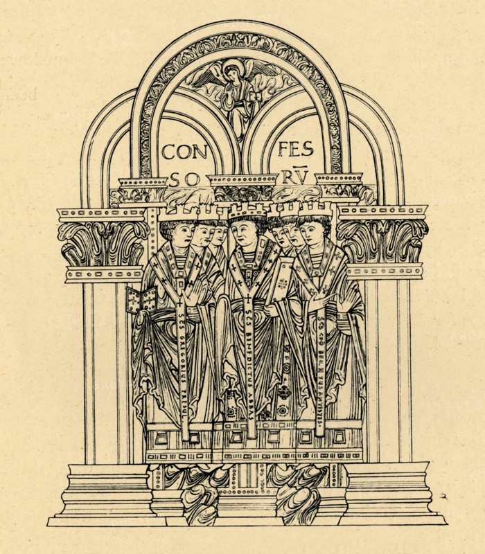 'Gregory the Great, St. Benedict, and St. Cuthbert', 1908. Creator: Unknown.