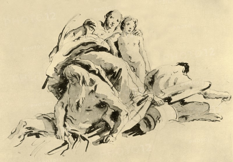'Young Woman with Boy, Rivergod and Satyr', mid 18th century, (1928). Artist: Giovanni Battista Tiepolo.
