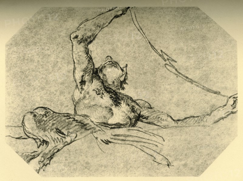 'Satyr holding up a festoon', c1761, (1928). Artist: Giovanni Battista Tiepolo.