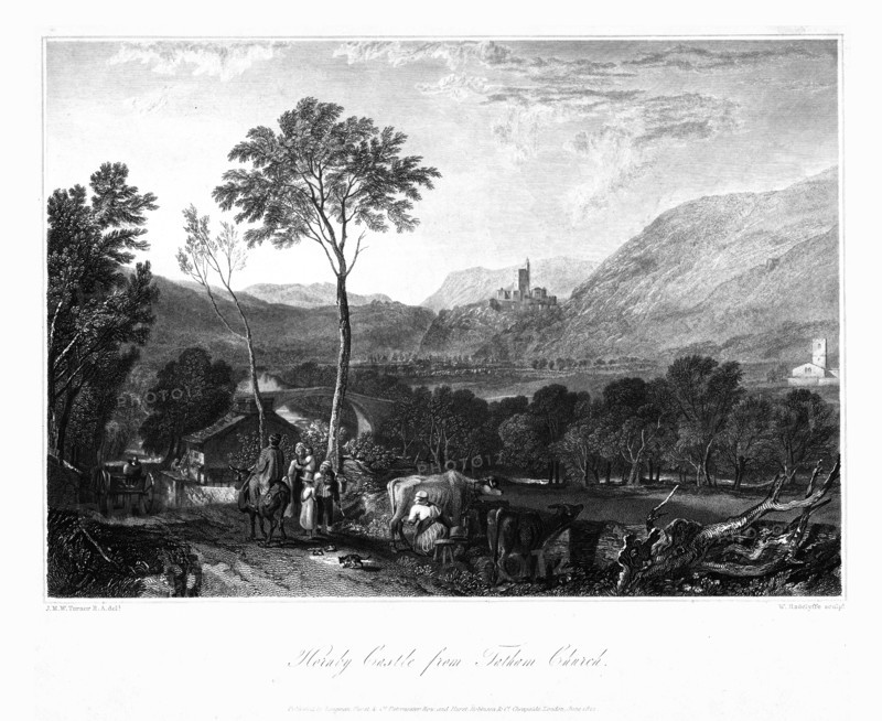 'Hornby Castle from Tatham Church', c1822. Creator: William Radclyffe.