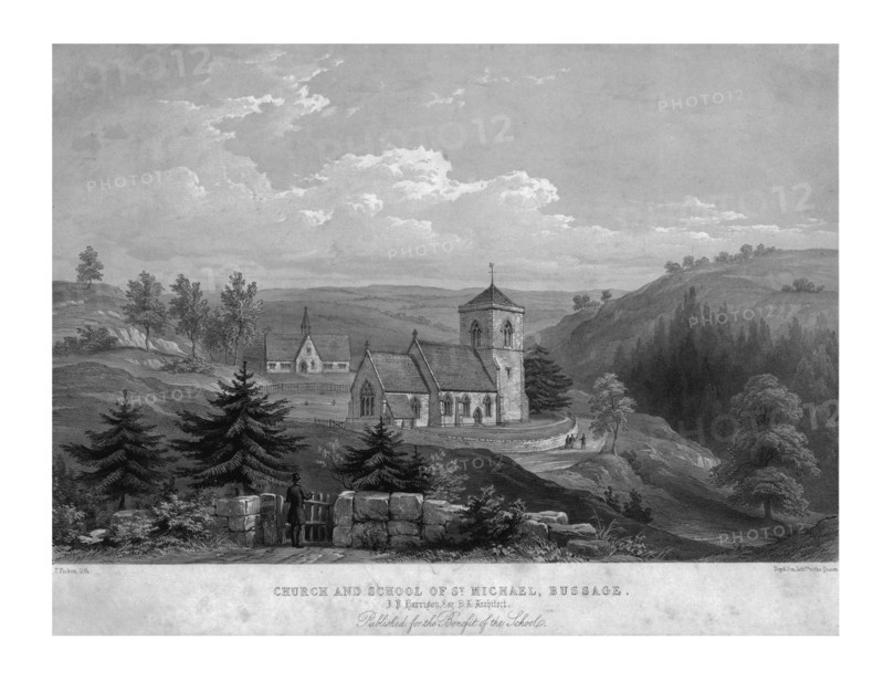 'Church and School of St. Michael, Bussage', c1800. Creator: Unknown.