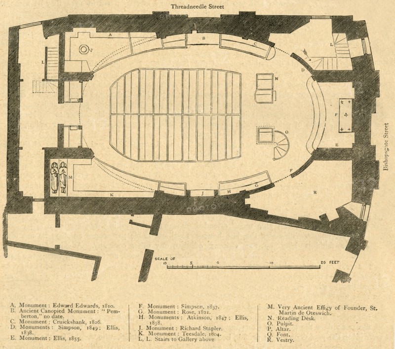 'Ground Plan of the Modern Church of St. Martin Outwich, Demolished 1874', (1897). Creator: Unknown.
