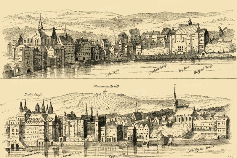 'The Strand from the Thames, Sixteenth Century', (1881). Creator: Unknown.