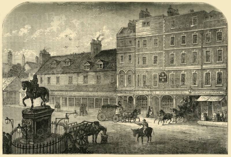 'Charing Cross from Northumberland House in 1750', (1881). Creator: Unknown.