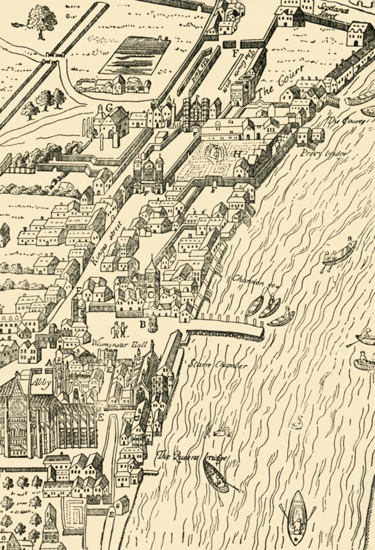 'Whitehall and Westminster. (From Aggas' Map)', (1881). Creator: Unknown.