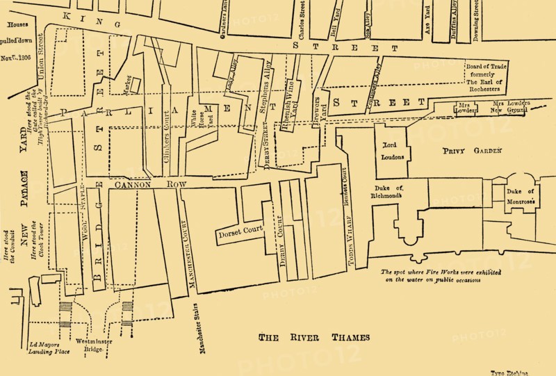 'Plan of a Portion of Westminster Between 1734 and 1748 - Before the Erection of Parliament Street', Creator: Unknown.