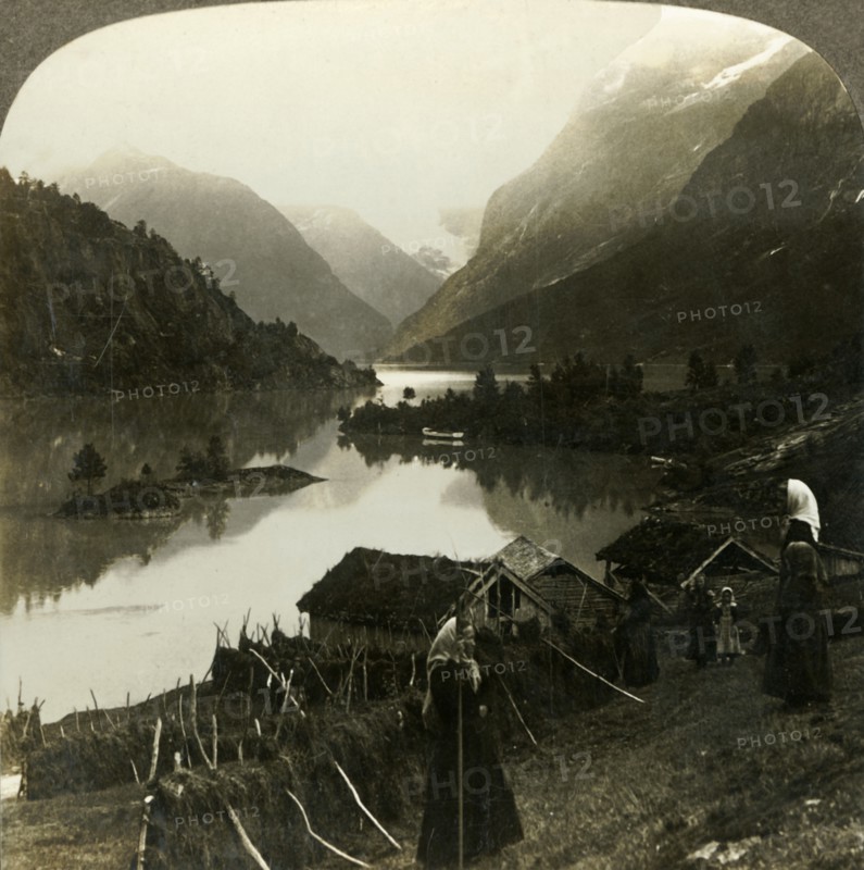 'Mountain-walled Loen Lake - unrivalled in beauty and grandeur - from Seten farm, Norway', c1905. Creator: Unknown.