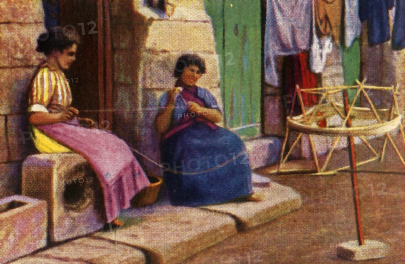 Fisherwomen winding yarn for nets, Malta, c1928. Creator: Unknown.