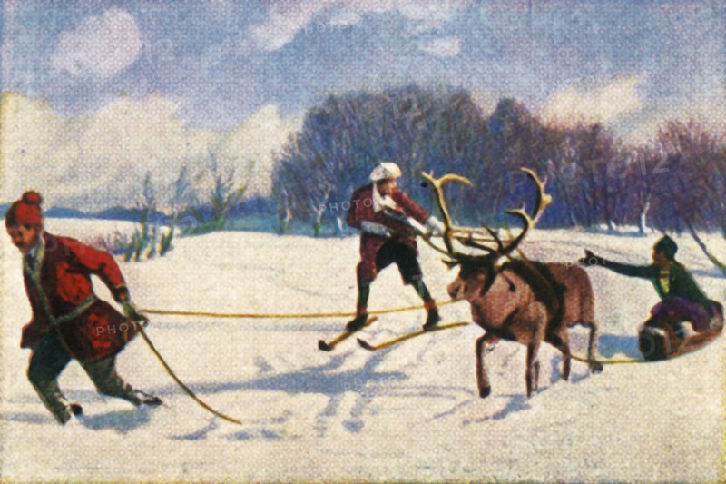 Reindeer sledge ride in Sweden, c1928. Creator: Unknown.