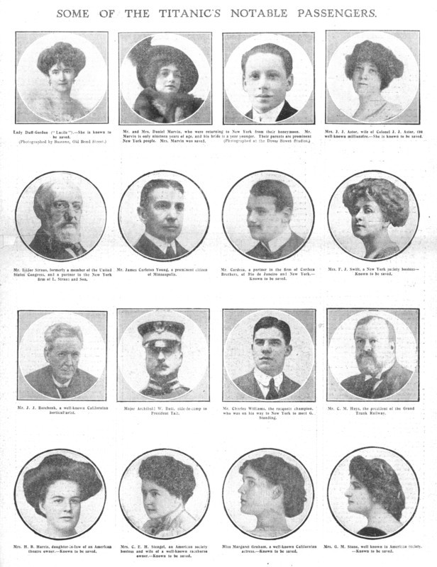 'Some of the Titanic's Notable Passengers', April 20, 1912. Creator: Unknown.