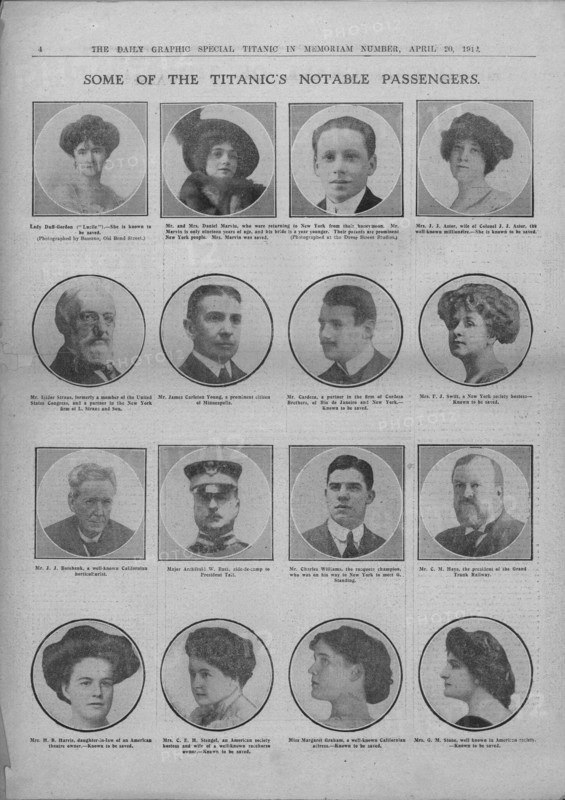 'Some of the Titanic's Notable Passengers', April 20, 1912. Creator: Unknown.