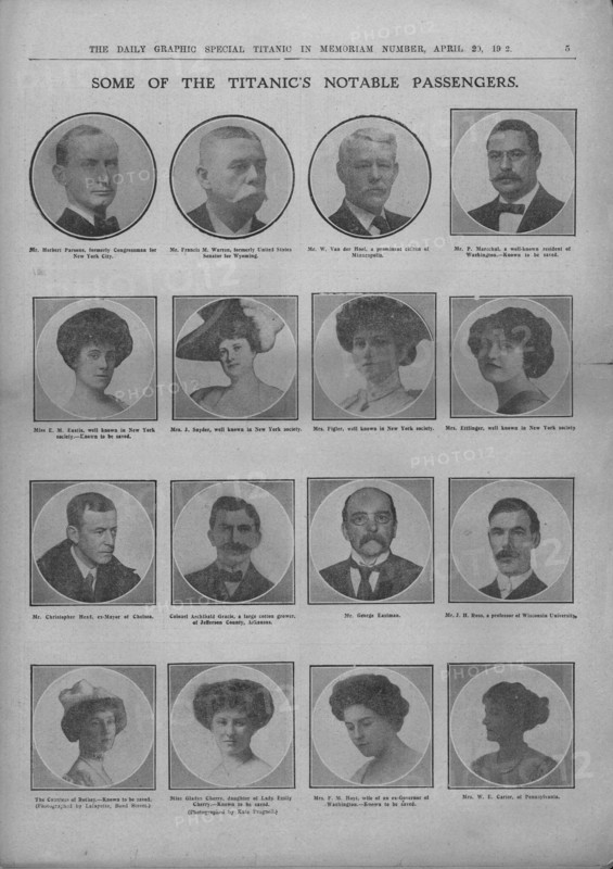 'Some of the Titanic's Notable Passengers', April 20, 1912. Creator: Unknown.