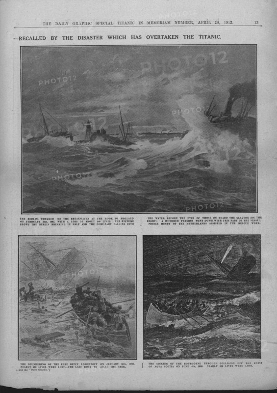 'Famous Wrecks of Bygone Days: Some Historic Disasters at Sea', April 20, 1912. Creator: Unknown.