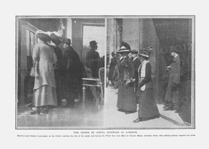 'The Hours of Awful Suspense in London', April 20, 1912. Creator: Unknown.
