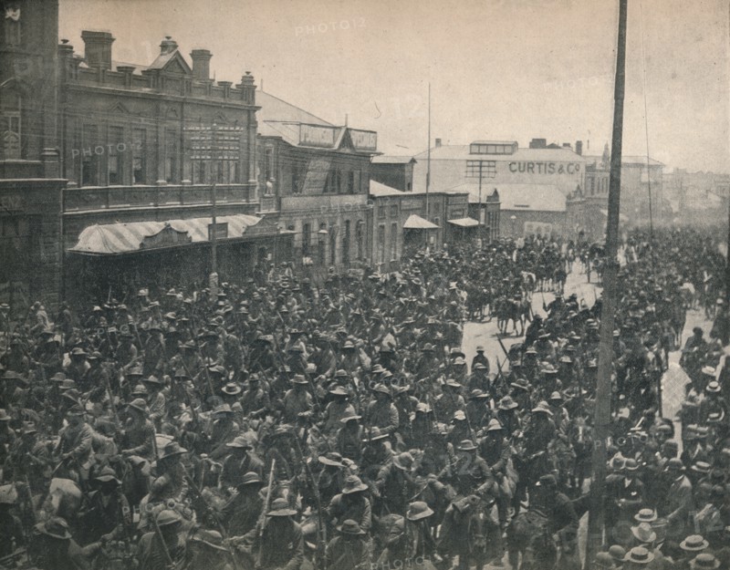 'Boer Commando passing through Johannesburg (Second Transvaal War)', c1900. Creator: Unknown.