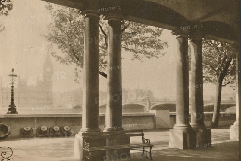 'Westminster Bridge and Big Ben from the Terrace of St. Thomas's Hospital', c1935. Creator: Unknown.