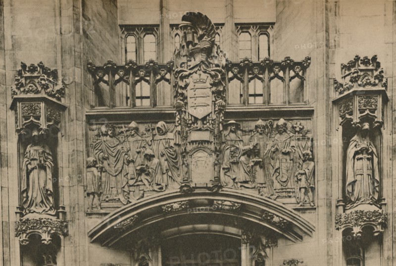'Carving in Stone Beneath the Middlesex Coat of Arms at the Guildhall, Westminster', c1935. Creator: Joel.