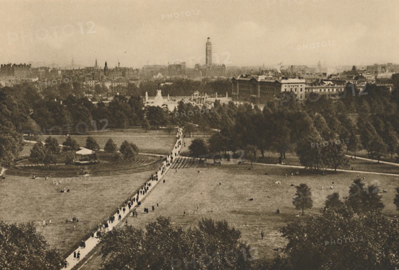 'Green Park and Westminster from the Structure That Has Usurped The Site of Old Devonshire', c1935. Creator: Unknown.