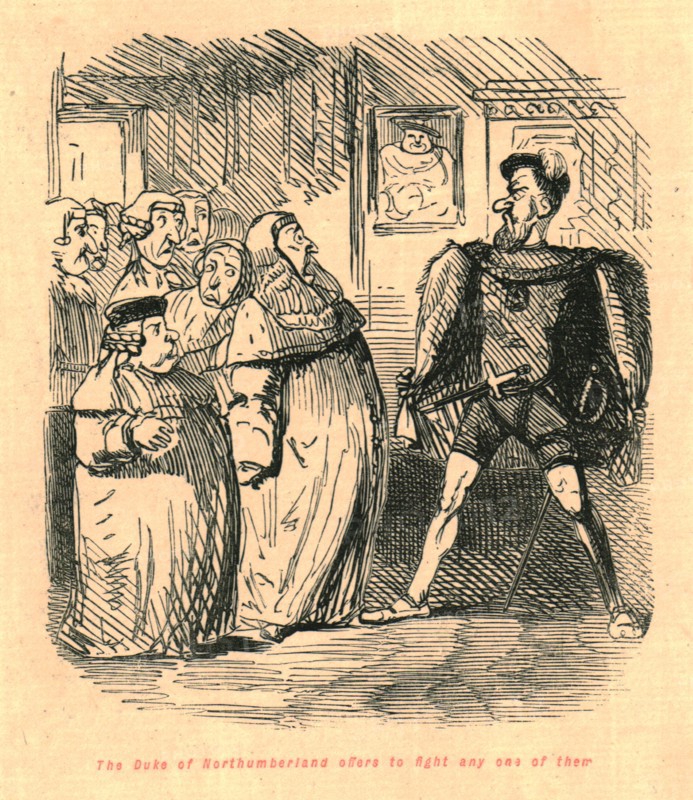 'The Duke of Northumberland offers to fight any one of them', 1897. Creator: John Leech.