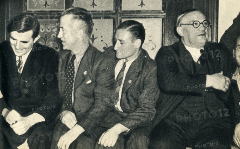'Shipmates Ashore'. John G. Winant,  Ernest Bevin, with merchant seamen, 1942 Creator: Unknown.