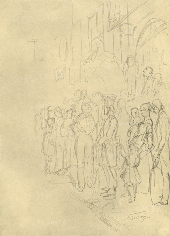 'In Erwartung der Prozession', mid-late 19th century, (c1924). Creator: Carl Spitzweg.