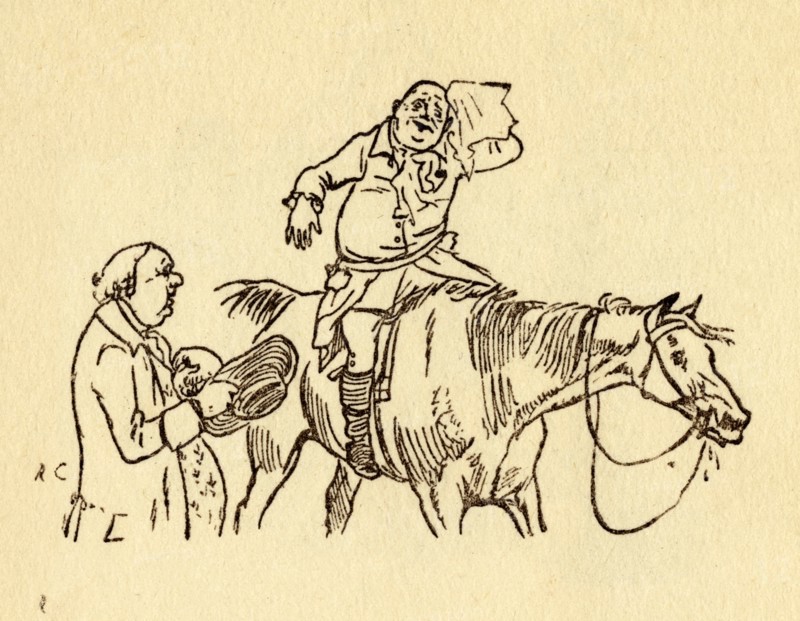John Gilpin wipes his sweaty brow with a handkerchief, 1878, (c1918).  Creator: Randolph Caldecott.
